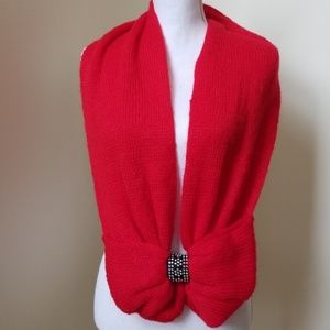 NWT Red Bow with Rhinestones Infinity Knit Scarf